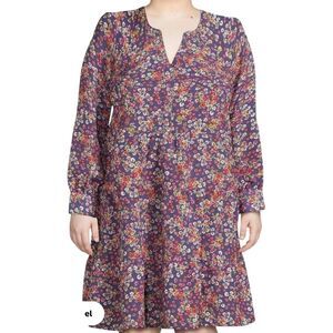 Time & Tru A Line Midi Dress Tiered Boho Ruffle Floral Blue Pink XXL 20 bv